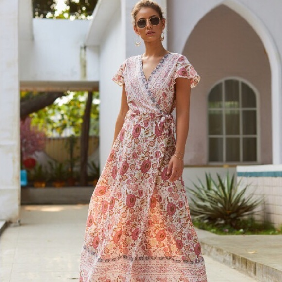 Floral open cut maxi long summer dress - Picture 6 of 8